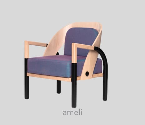 Zondçi Ameli chair with a wood frame and purple seat